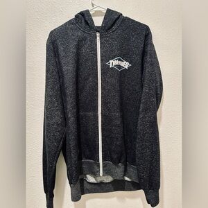 SOLD Thrasher Speckled Black Hoodie with White Zip